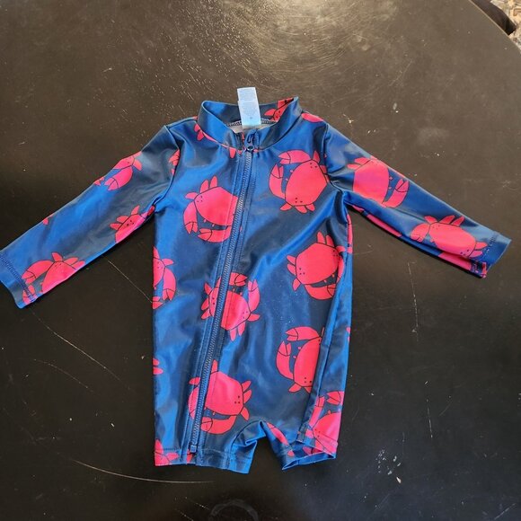 Carter's Crabby Blue Rash guard‎ Swimsuit Boys Size 9 Months - Picture 1 of 3
